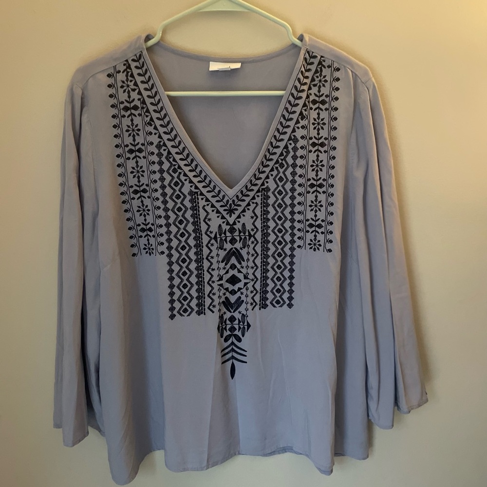 J. Jill Lavender Boho Embroidered Blouse Size Large Petite